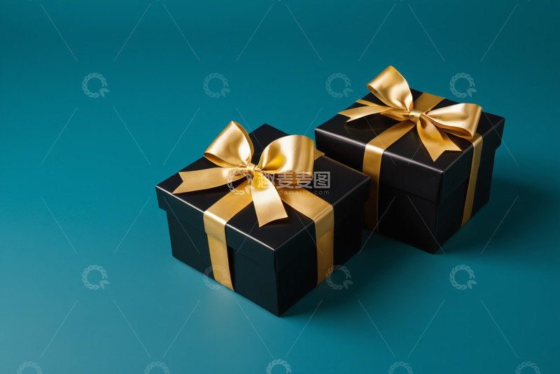 高清大图下载【趣麦麦图】蓝色背景上的黑色礼品盒