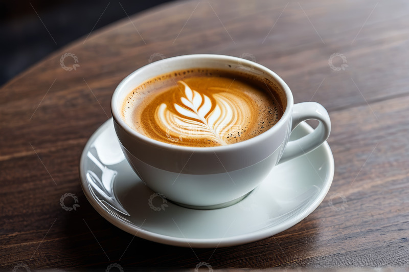 高清大图下载【趣麦麦图】木桌上的拉花咖啡