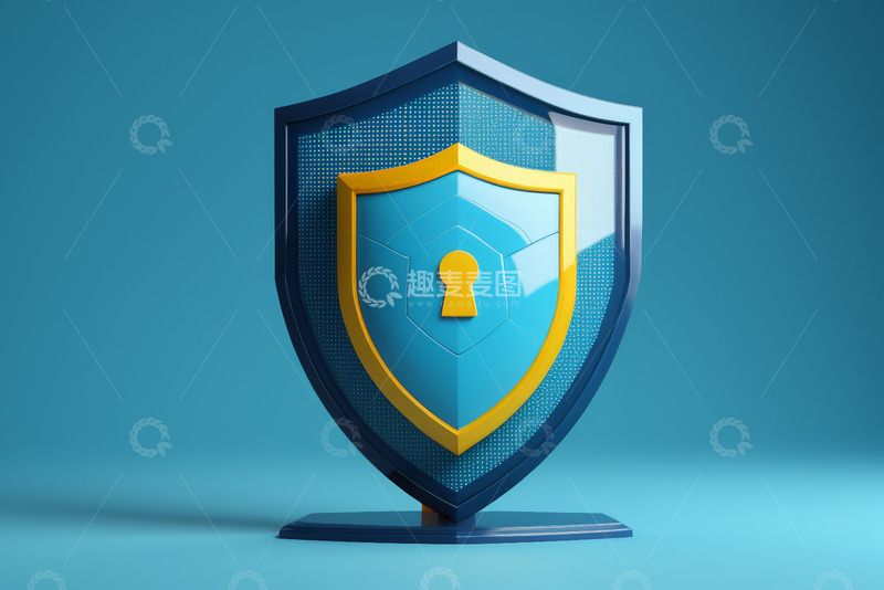 高清大图下载【趣麦麦图】蓝色盾牌带锁孔安全图标