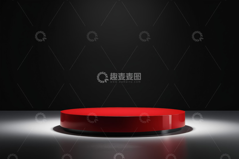高清大图下载【趣麦麦图】黑色背景下红色圆形展示台