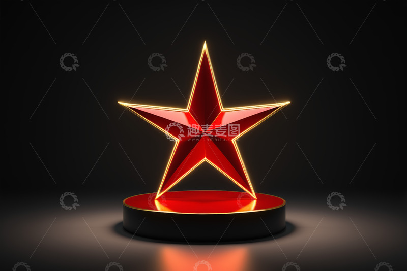 高清大图下载【趣麦麦图】红色发光五角星展示素材