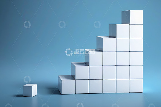 蓝色背景白色立方体堆叠画面