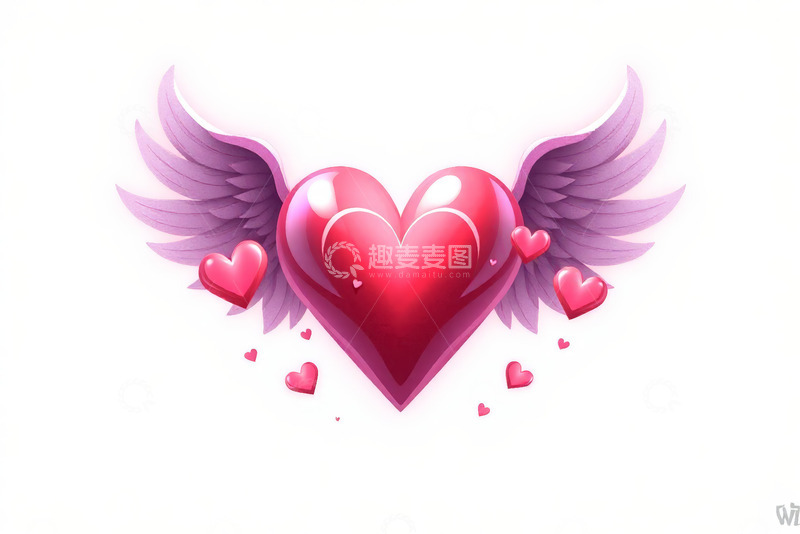 高清大图下载【趣麦麦图】带翅膀红心浪漫元素素材