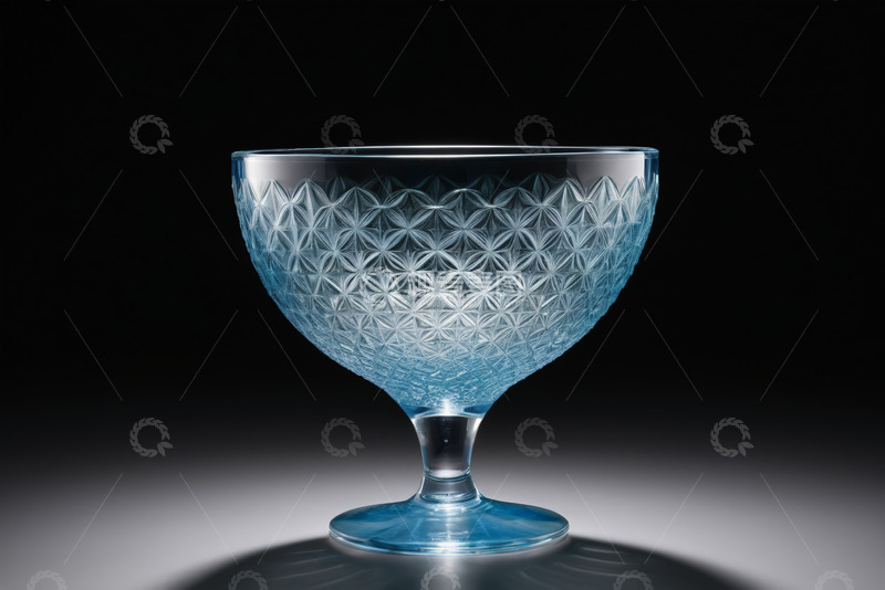 高清大图下载【趣麦麦图】蓝色花纹玻璃高脚杯特写