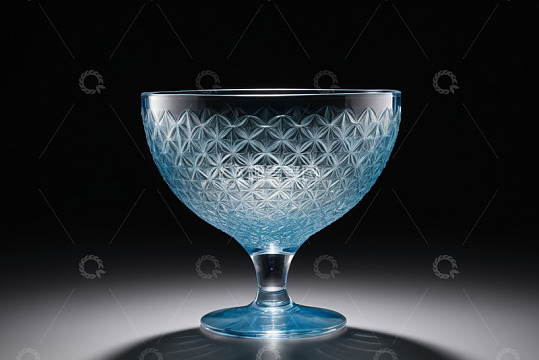 蓝色花纹玻璃高脚杯特写