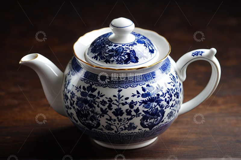 高清大图下载【趣麦麦图】传统青花瓷茶壶特写
