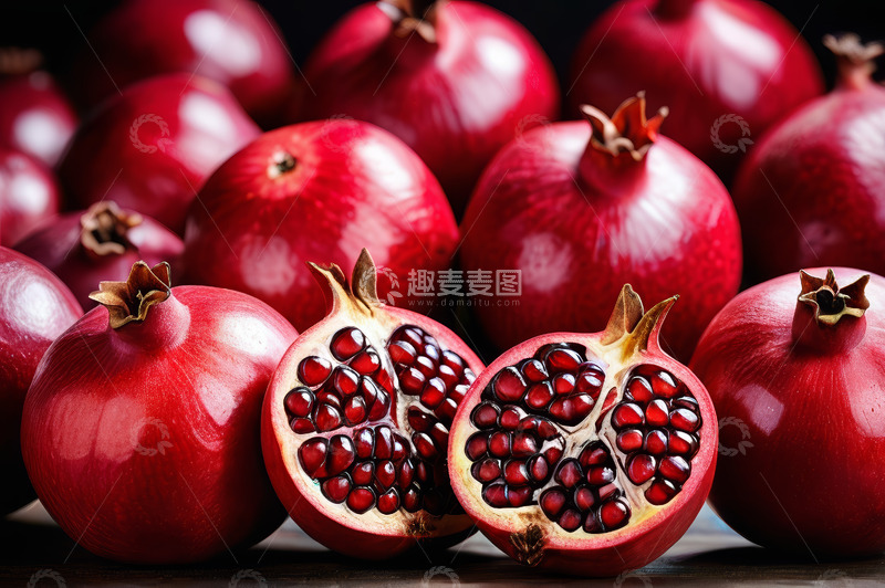 高清大图下载【趣麦麦图】新鲜饱满的红石榴静物特写