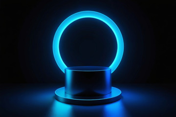 蓝色发光环形展示台