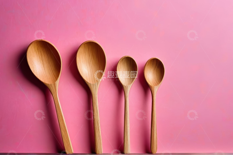 高清大图下载【趣麦麦图】粉色背景木质勺子静物图