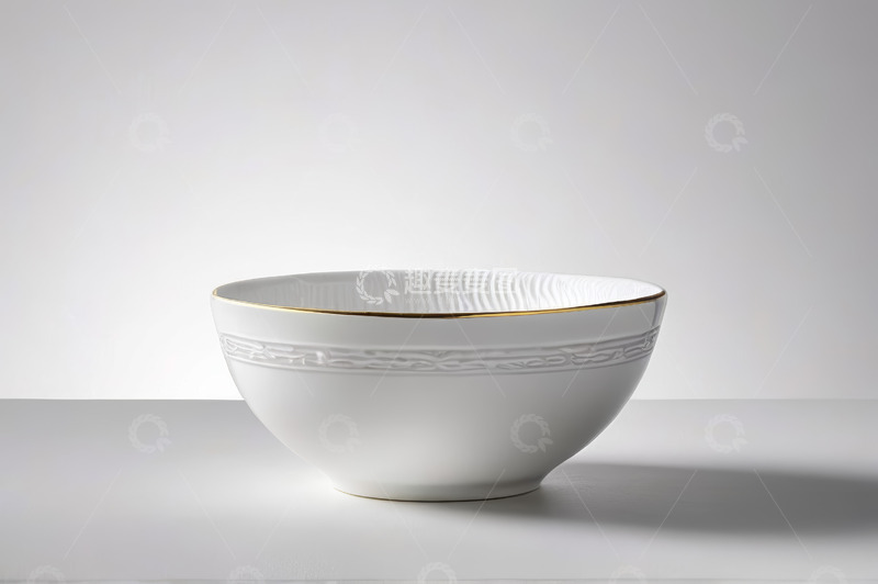 高清大图下载【趣麦麦图】白色金边花纹陶瓷碗特写