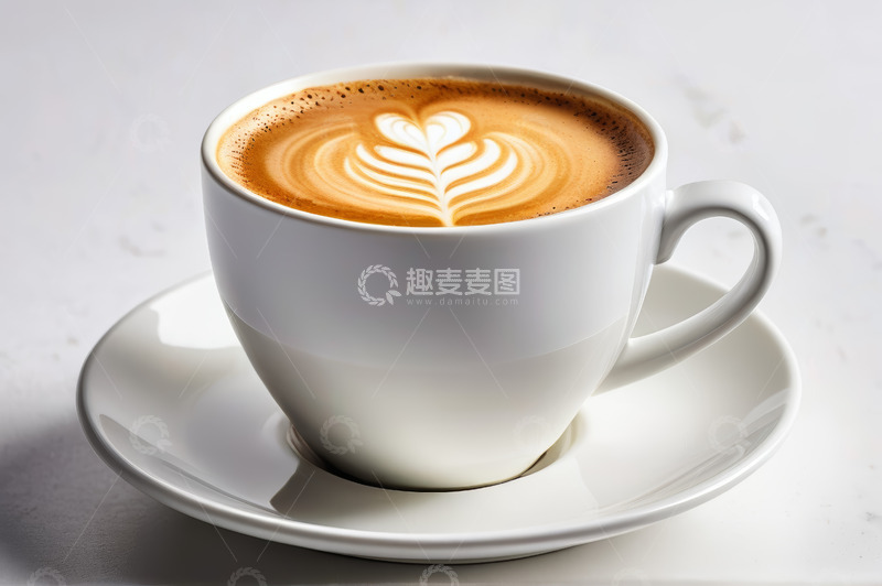 高清大图下载【趣麦麦图】白色杯碟中的拉花咖啡