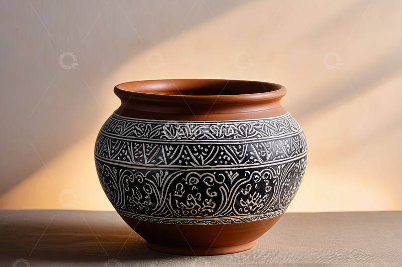 高清大图下载【趣麦麦图】装饰花纹陶罐特写