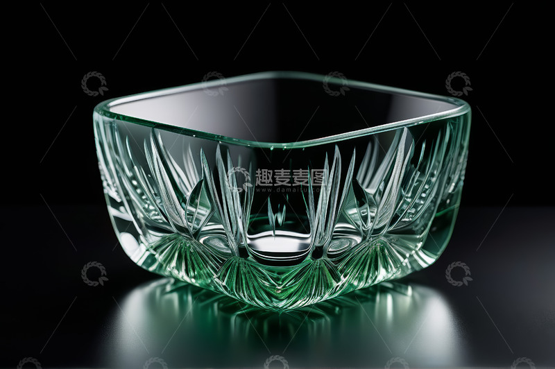 高清大图下载【趣麦麦图】透明玻璃雕花方碗特写
