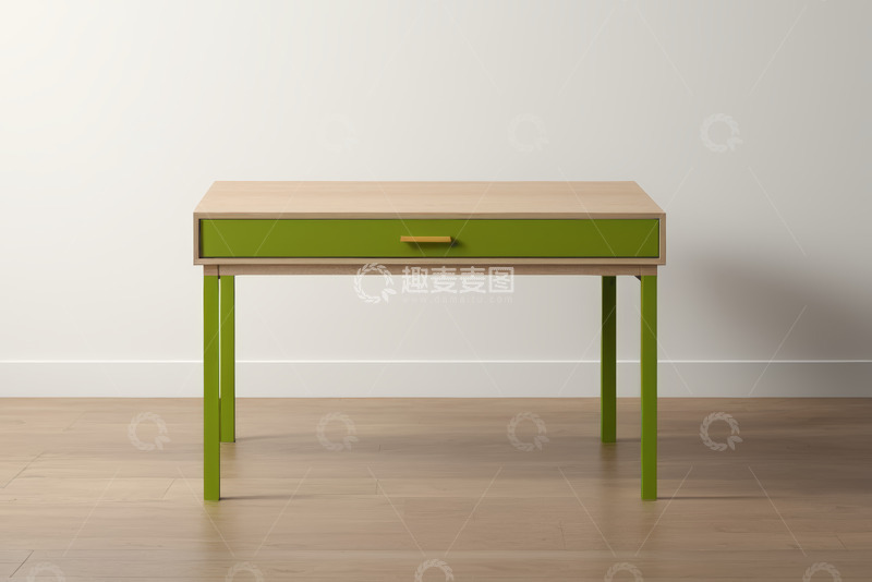 高清大图下载【趣麦麦图】简约绿腿带抽屉木质书桌