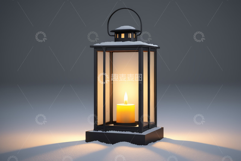 高清大图下载【趣麦麦图】带雪装饰灯笼内点燃蜡烛
