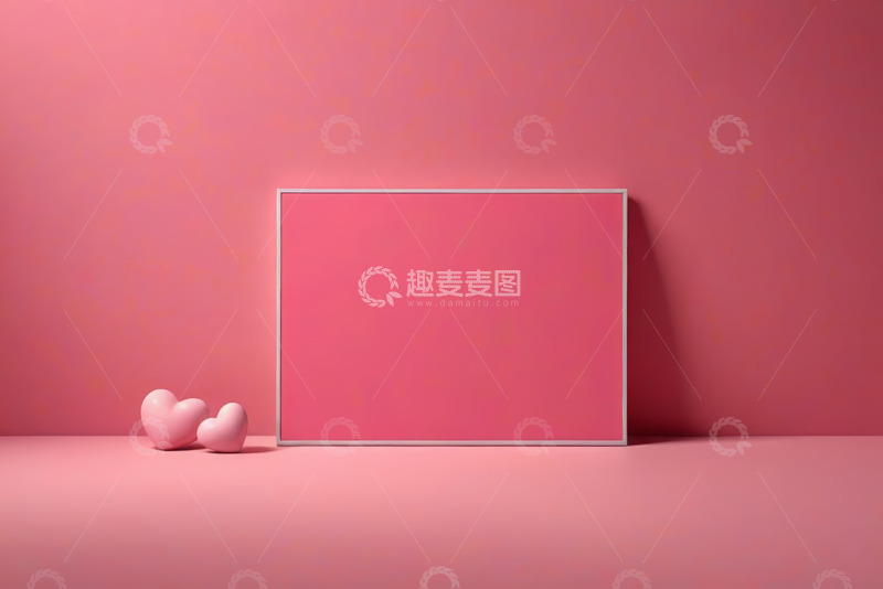 高清大图下载【趣麦麦图】粉色背景爱心与空白框架
