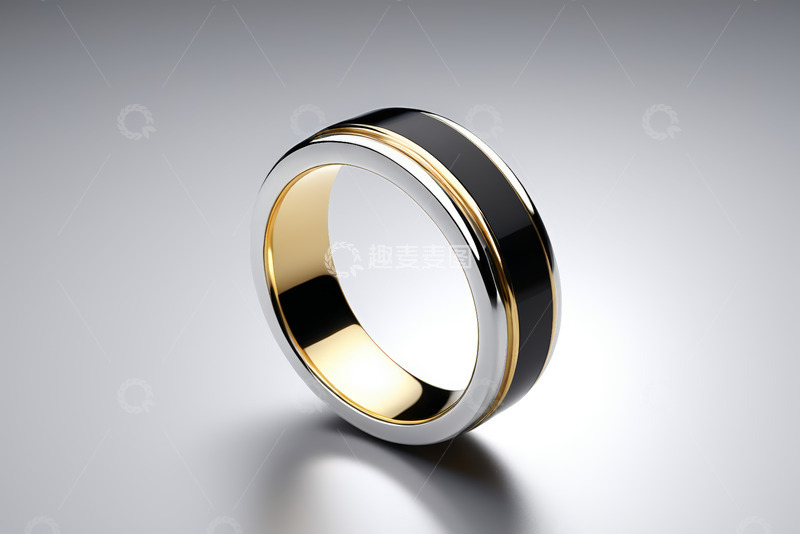 高清大图下载【趣麦麦图】金银黑三色拼接戒指特写