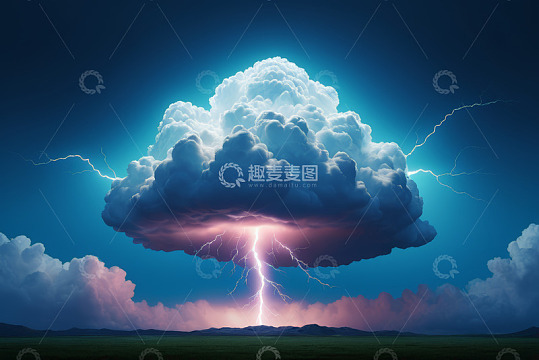 天空中闪电划破巨大积雨云