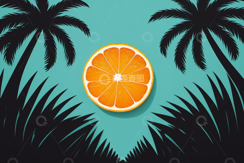 高清大图下载【趣麦麦图】热带背景中的橙子切片