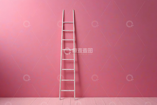 粉色背景前的木质梯子