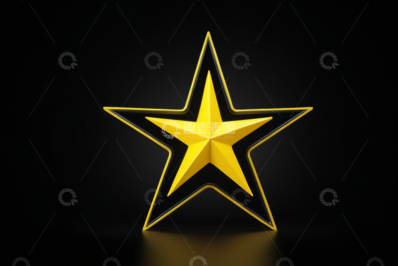 高清大图下载【趣麦麦图】黑色背景金色立体五角星