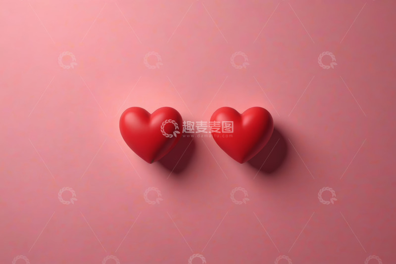 高清大图下载【趣麦麦图】粉色背景上的两颗红色爱心