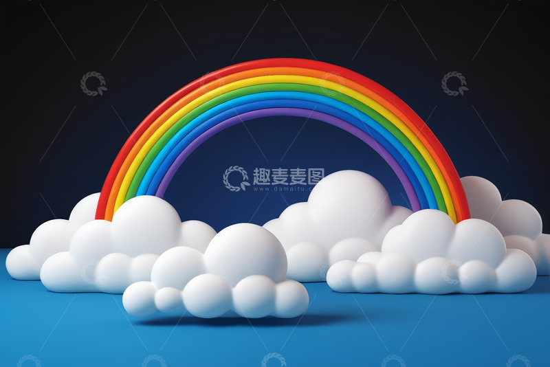 高清大图下载【趣麦麦图】卡通彩虹与云朵场景素材
