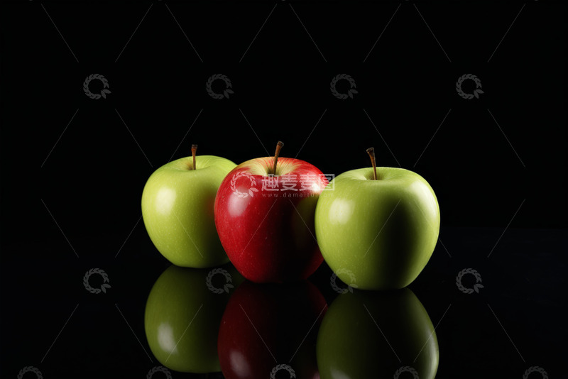 高清大图下载【趣麦麦图】三颗红绿相间的苹果静物