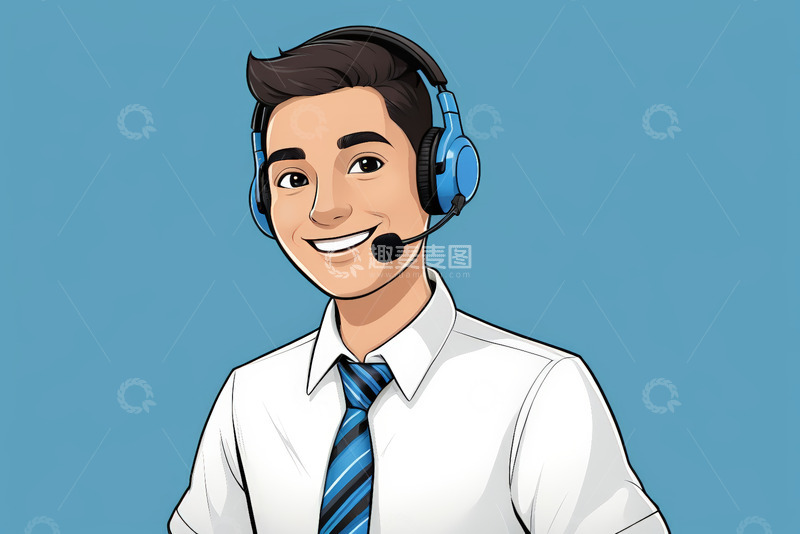 高清大图下载【趣麦麦图】戴耳机卡通男性客服形象