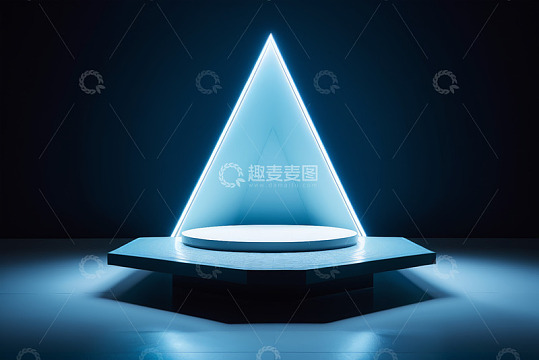 蓝色发光三角形展示台