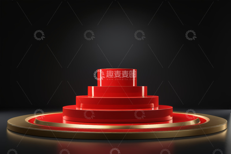 高清大图下载【趣麦麦图】黑色背景红色多层展示台
