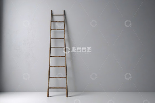 靠墙放置的木质梯子