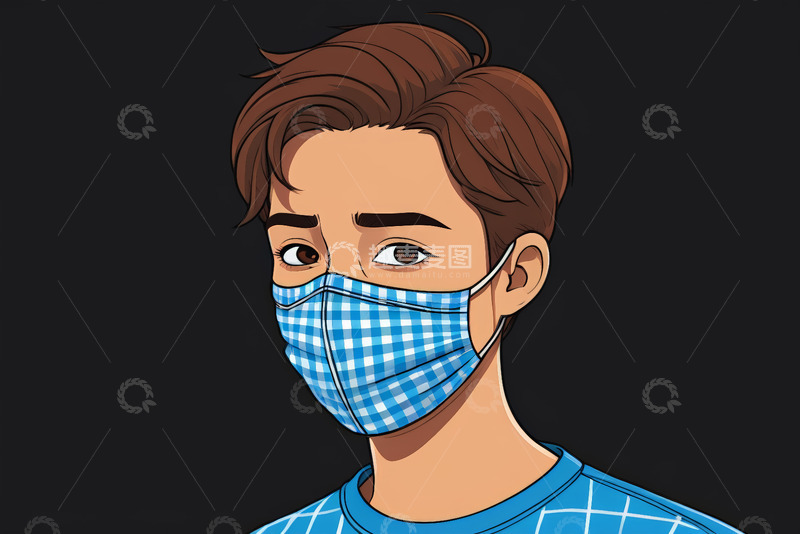 高清大图下载【趣麦麦图】戴口罩的男性人物肖像