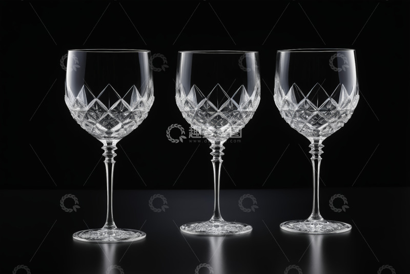 高清大图下载【趣麦麦图】三只透明玻璃高脚酒杯