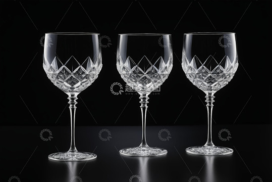 三只透明玻璃高脚酒杯