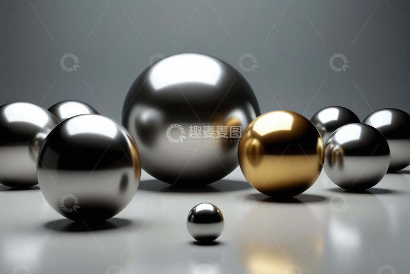 高清大图下载【趣麦麦图】金属球体静物场景素材
