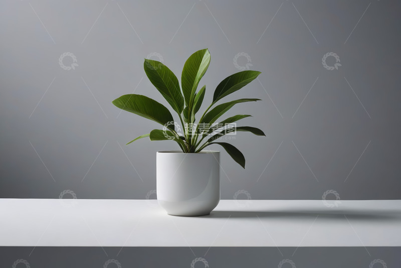 高清大图下载【趣麦麦图】白色花盆中绿植特写