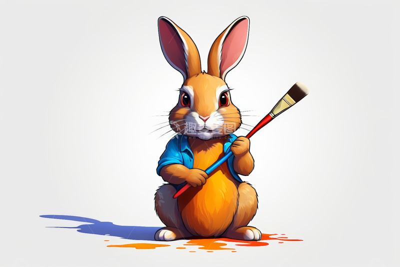 高清大图下载【趣麦麦图】手持画笔的卡通兔子形象