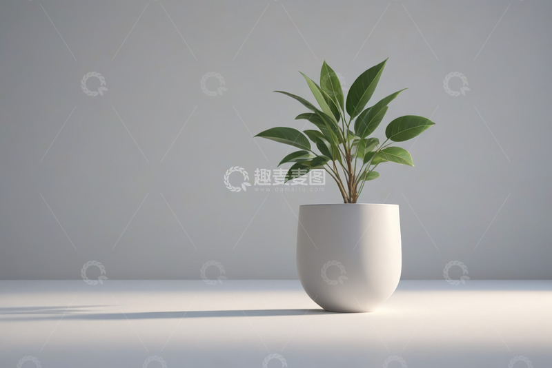 高清大图下载【趣麦麦图】白色花盆中绿植特写
