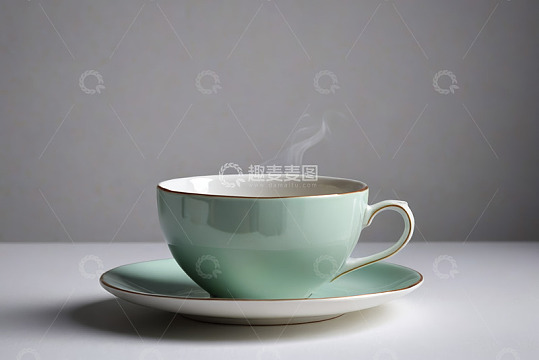 浅绿色带金边咖啡杯