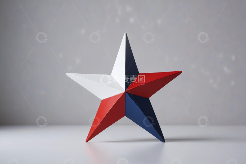 高清大图下载【趣麦麦图】红白蓝三色立体五角星
