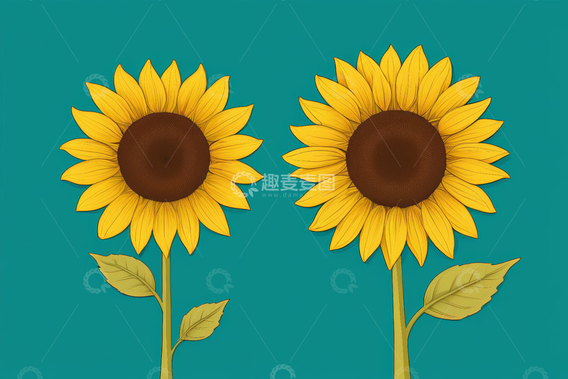 高清大图下载【趣麦麦图】两朵向日葵插画