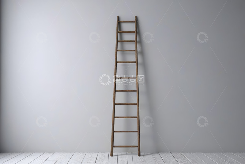高清大图下载【趣麦麦图】靠墙而立的木质梯子