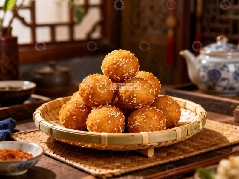 高清大图下载【趣麦麦图】传统中式点心麻团美食摄影