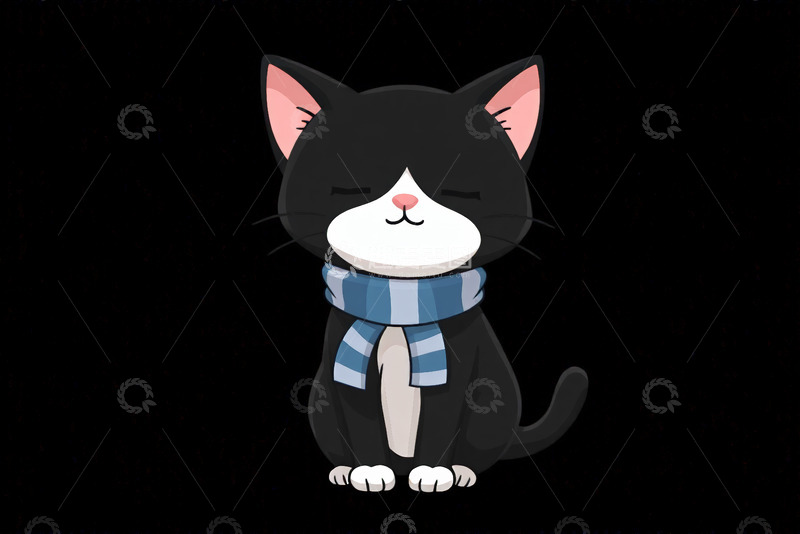 高清大图下载【趣麦麦图】戴围巾的卡通猫咪