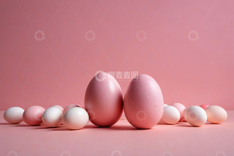 高清大图下载【趣麦麦图】粉色背景下的多彩鸡蛋