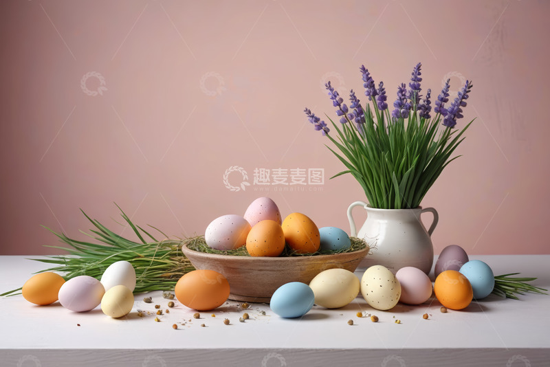 高清大图下载【趣麦麦图】复活节彩蛋与薰衣草装饰静物