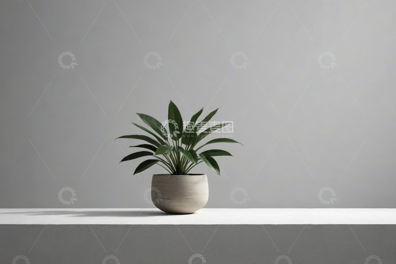 高清大图下载【趣麦麦图】简约背景下的盆栽绿植