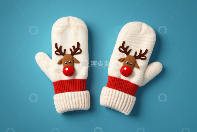 高清大图下载【趣麦麦图】圣诞驯鹿图案针织手套