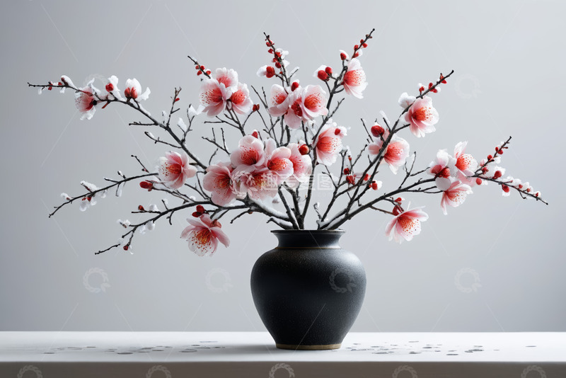 高清大图下载【趣麦麦图】花瓶中盛开的粉色梅花